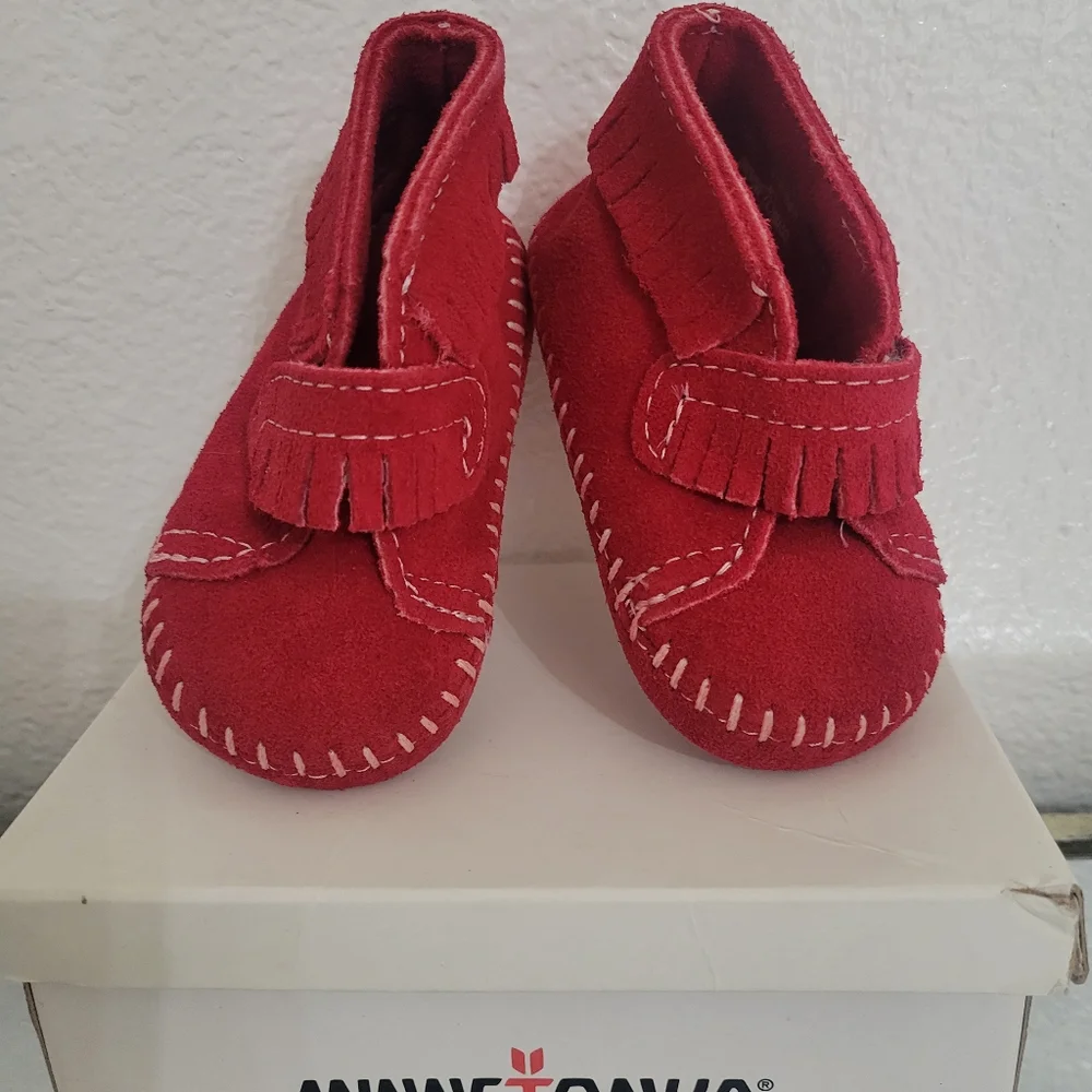 Red Suede Baby Moccasins - Picture 4 of 5